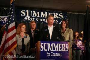 Charlie Summers & family, the winner of the republican primary in Maine's 1st congressional district, at his victory celebration at the Thomas Room restaurant in South Portland, Maine on tuesday june 6th. ©2008MichaelBarriault